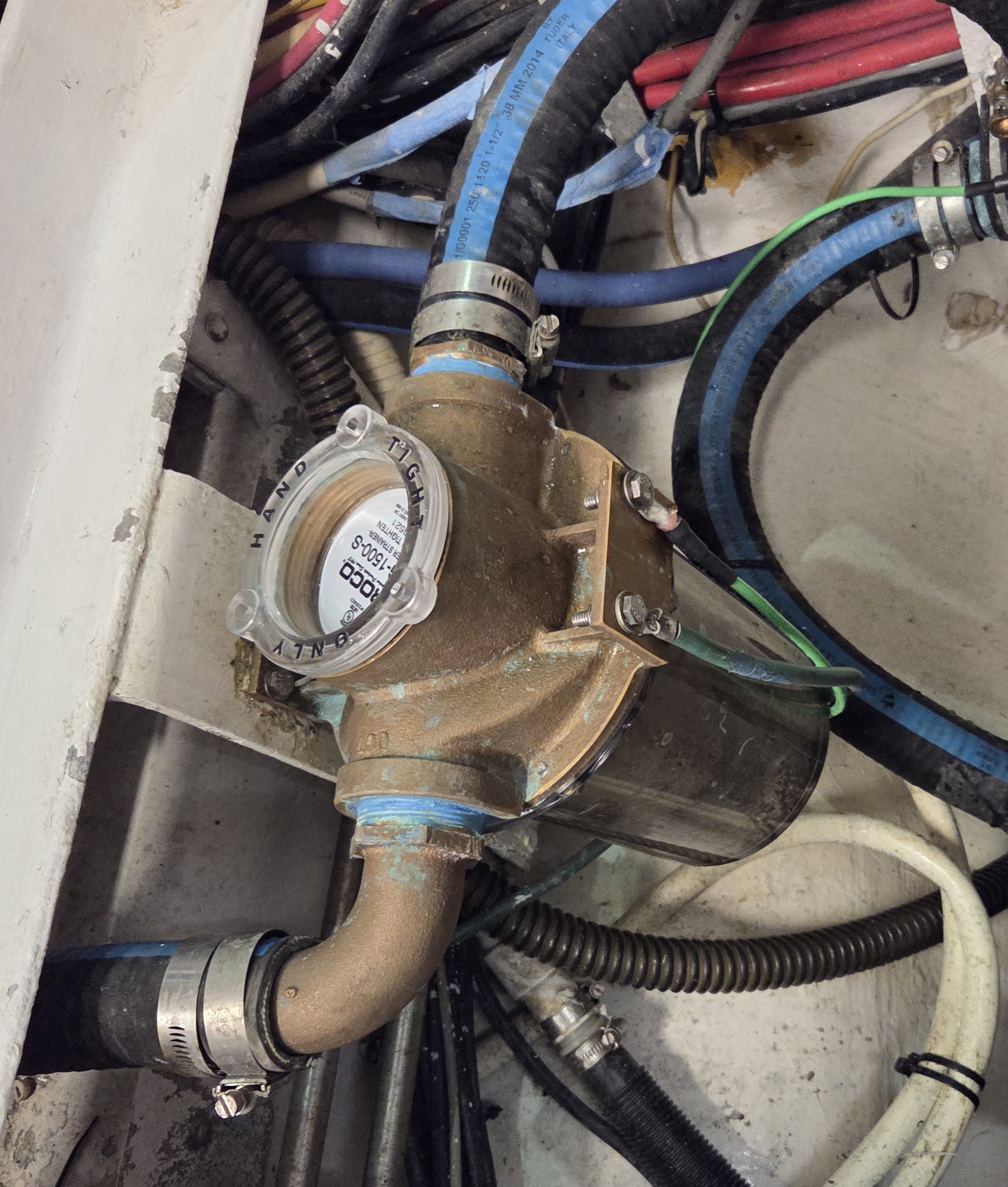 Before: aging Groco bronze seawater strainer